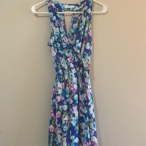 Lush Sleeveless Dress Blue Flower Print